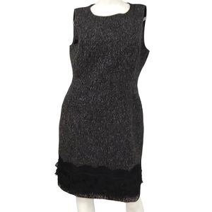Tahari Gray Wool Black Trim Shift Dress size 12